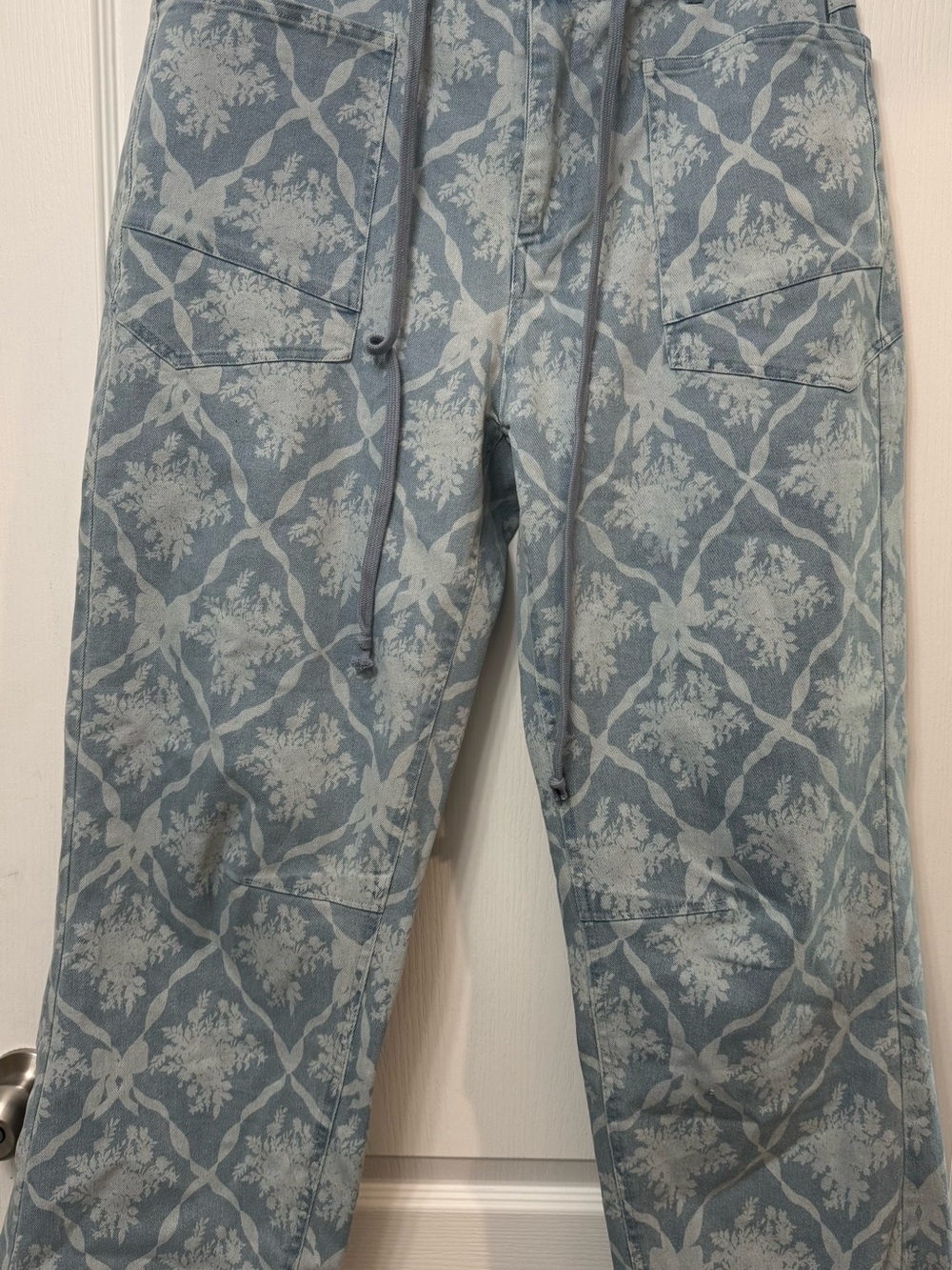 Rareraw Women's Light Blue Floral-Print Wide Leg Jeans